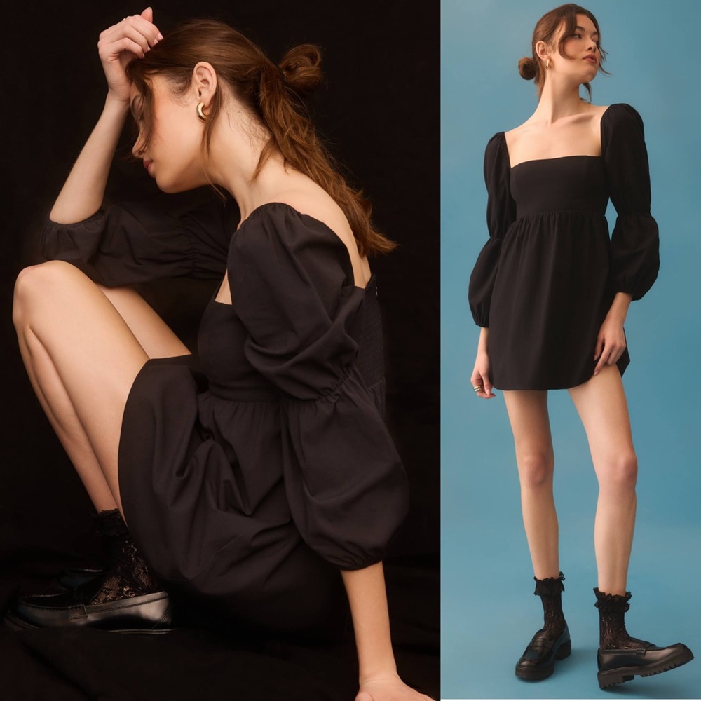 REFORMATION Organic Cottton 90s Square Neck‎ Puff Long Sleeve Babydoll Dress 0